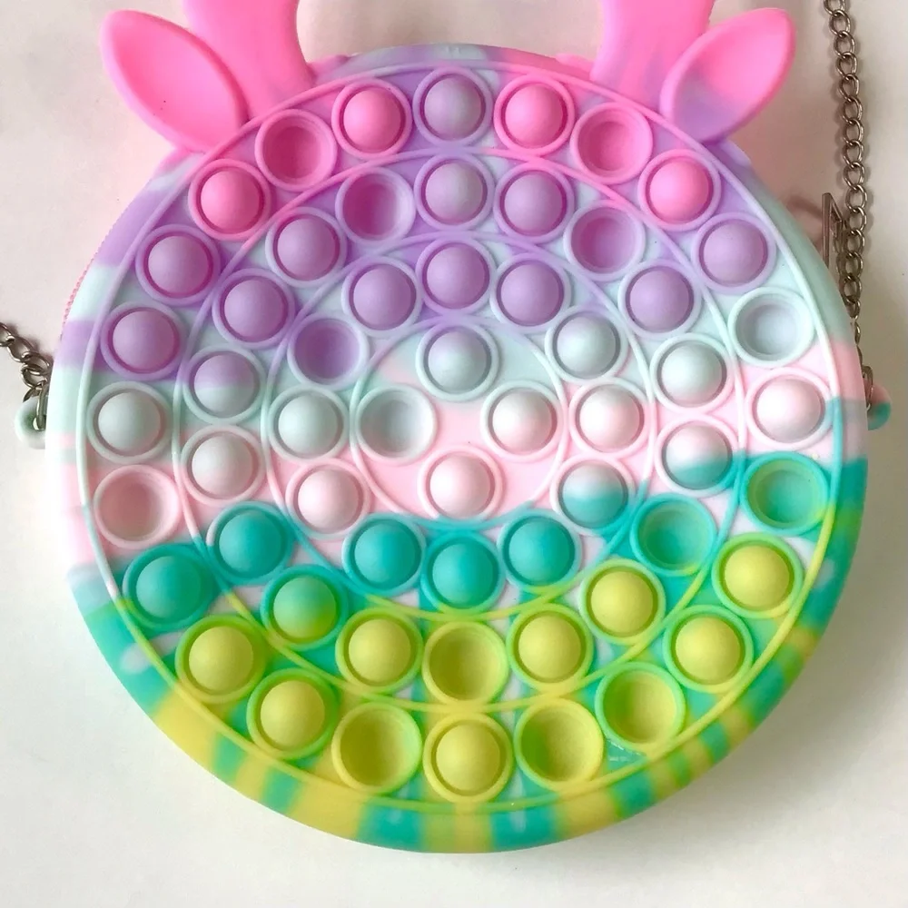 Pop-It Fidget Purse Sensory Push Bubble Rainbow Crossbody Shoulder Bag Chain Zip